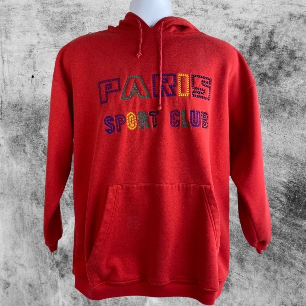 Vintage 90’s Paris Sports Club Worldwide Rainbow Embroidered Logo Hoodie Size Sm